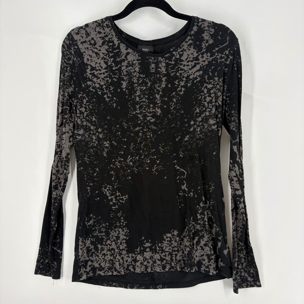 Mossimo Long Sleeve Top XL Black Gray Abstract Print Knit Casual Everyday